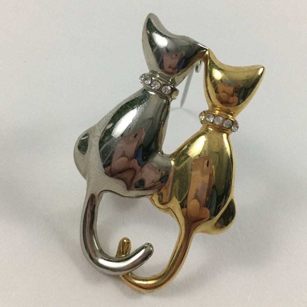 Liz Claiborne Vintage Cat Brooch: Tri-Tone Rhinestone Collars - Picture 5 of 8